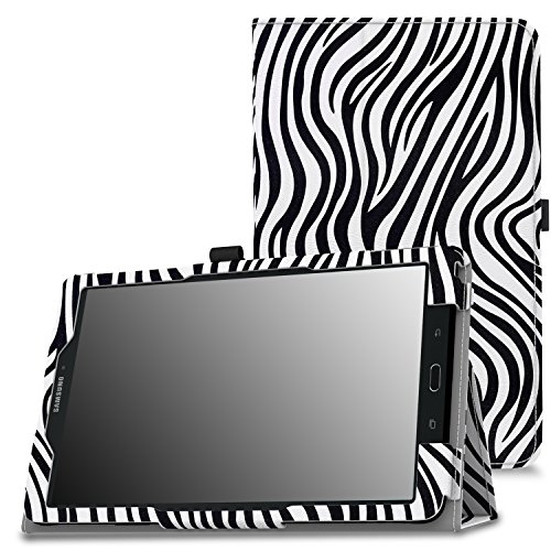 MoKo Tab E 9.6 Hülle - Kunstleder Ständer Schutzhülle Smart Cover mit Stift-Schleife für Samsung Galaxy Tab E 9,6" (Wifi/4G LTE Version) 2015 Tablet-PC, Zebra Schwarz