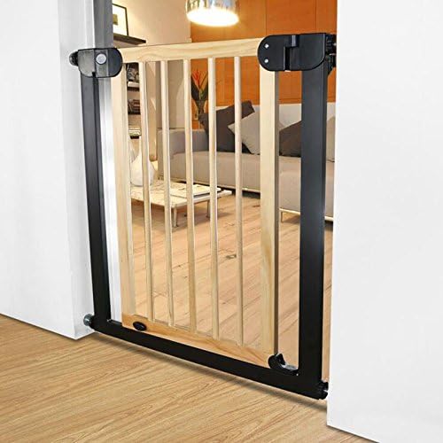 WSSF- Solid Wood Door Bar 90° Stop Open &amp; Auto-Close Gate Child Staircase Safety Gate Fence Baby Railings Indoor Play Area Playpen Pet Dog Gates,76-83*77cm (Color : Wood color)