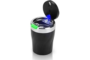 LYCXAMES Cendrier Voiture, Cendrier portable sans fumée en acier inoxydable avec couvercle et lumière LED pour voitures Vans Camping en plein air, Noir