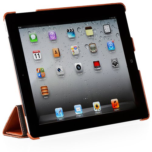 StilGut Couverture Case Tasche aus feinstem Leder für Apple iPad (3. und 4. Generation) unterstützt Smart-Cover Funktion, Cognac - 3