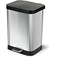 Glad GLD-74506 Stainless Steel Step Trash Can with Clorox Odor Protection | Large Metal Kitchen Garbage Bin with Soft Close Lid, Foot Pedal and Waste Bag Roll Holder, 13 Gallon, Stainless