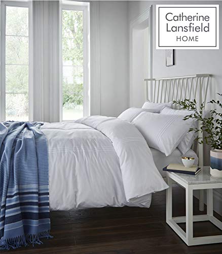 Catherine Lansfield Minimalist - Funda nórdica y 2 Fundas de Almohada (230 x 220 cm y 50 x 75 cm), Color Blanco