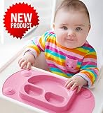 Mini EasyMat® for Highchair and Travel Feeding. Portable Baby Suction Plate & Placemat In One With Lid, Folding Sides & Carry Case. Small Sectional Baby Plate Perfect For Baby Led Weaning Age 6 Month+ by Tots R Us (Pink)