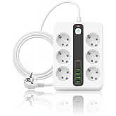 6'LI Grup Priz 4XUSB 2XType-C &Ccedil;ıkışlı Isıya Dayanıklı Power Tuşlu 2 MT Kablolu Priz &Ccedil;oğaltıcı