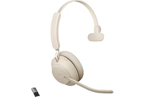 Jabra Evolve2 65 Wireless PC Headset – Noise Cancelling Microsoft Teams Certified Mono Headphones With Long-Lasting Battery – USB-A Bluetooth Adapter – Beige