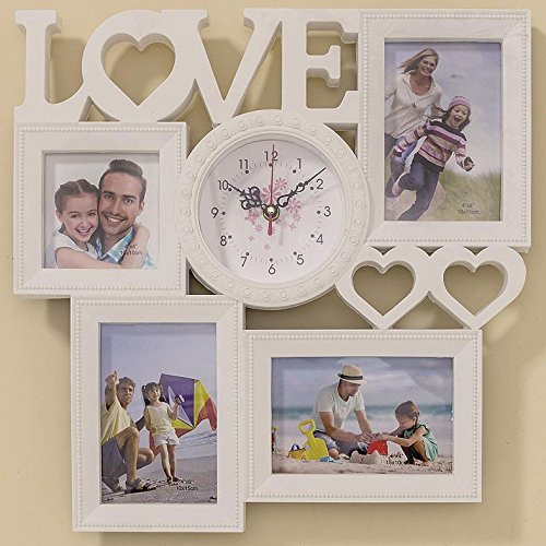 Bilderrahmen Wanduhr Landhaus Shabby Weiss 4 Fotorahmen