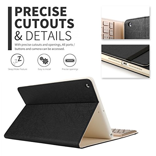 Boriyuan Ipad Pro 9.7 Bluetooth Tastatur Hülle Case Keyboard , PU Leder Tasche Smart Cover mit Tastatur (Deutsch Qwertz , aus Alu, abnehmbar ) für Ipad Pro 9,7 Zoll, unterstützten 7 farbige Hintergrundbeleuchtung /Standfunktion / Auto Wake up Sleep (Farbe: Schwarz) - 2