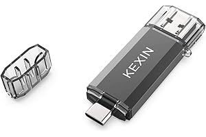 KEXIN 128GB Memoria USB Tipo C y USB 3.0 OTG Flash Drive Pendrive 2 en 1 Memory Stick para Portátil, Teléfono y Otras Dispositivos USB o Tipo C [128GB, Negro]