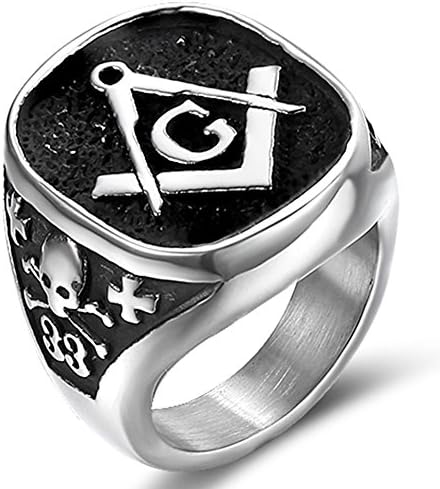Stainless Steel Freemasonry Master Masonic Ring Black Silver Pinky Ring Size 7-15 (T 1/2)