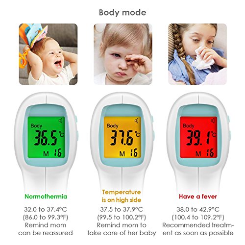 INTEY Infrarot Stirnthermometer Fieberthermometer für Kinder, Erwachsene, Tiere und Objekte Oberflächen mit Daten-Speicher-Funktion( 99 Speicherplätzen) und Hintergrundbeleuchtung inkl. Batterie - 3