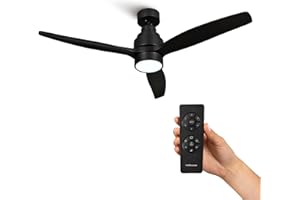 Mellerware - Ventilateur de plafond avec télécommande Brizy! Bright 45W | Lampe puissante | Ultra silencieux | 3 lames | Diamètre 132cm | 6 vitesses | Refroidissement + LED intégrée | Noir