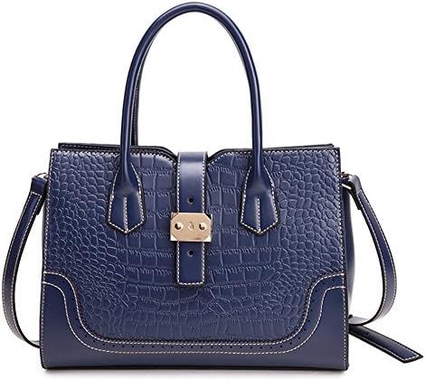 XinMaoYuan Composite Cowhide Women Handbag Crocodile Pattern Horizontal Frame Square Platinum Zipper Bag,Blue