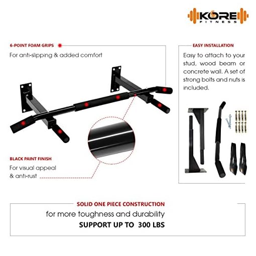 Kore K-WM-CHINUP-BAR-SR-ABS Wall Mount Pull-Up Bar and Ab Strap Combo Maximum Load 120 KG (Top Rod length 38 Inch) - Image 6