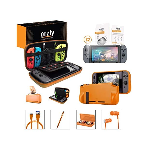 Orzly Pack Esencial de Accesorios para Nintendo Switch [Incluye: Protectores de Pantalla, Cable USB, Funda para Consola…