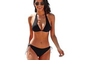 COZYAN Femme Maillot de Bain Découpé Style Evidé Deux Pièces en Couleur Unie Bikini Maillot de Bain Femme 2 Pieces Maillot de Bain Gainant Ventre Plat avec Short Sexy Col en V Bikini