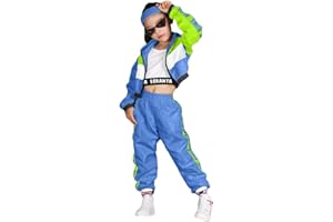 LOLANTA 3 pezzi vestiti hip hop per ragazze, tuta colorblock retrò anni '80, canotta corta, giacca con cerniera, pantaloni jogger 4-13 anni