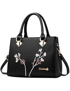 WanYang Stickerei Verziert Damen PU Leder Taschen Modisch Schulterbeutel Handtasche Vintage Große Kapazität Umhängetasche