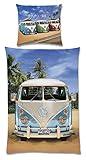 LINON WENDE BETTWÄSCHE VW BULLI 135 cm x 200 cm + 80 cm x 80 cm NEU & OVP – 100% BAUMWOLLE VOLKSWAGEN VW BUS EXKLUSIV - 2