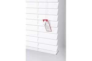 Funky Gadgets Smooth Faux Wood Wooden Venetian Blinds with Strings and THE OTHER with TAPE 50mm Slats TRIMMABLE (White, 60cm width x 150cm drop)