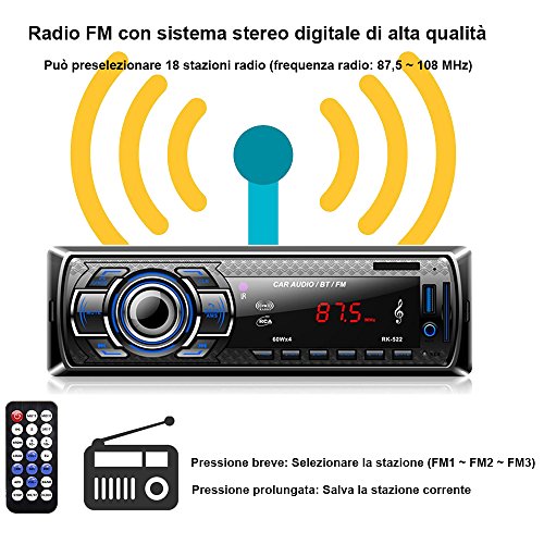 ieGeek MP3 Autoradio Bluetooth, USB con ricevitore audio/lettore MP3/radio FM da controllo Samsung/Huawei/iPhone, vivavoce USB/SD/AUX e microfono incorporato