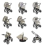 Clamaro „CORAL 2017“ Kinderwagen 3 in 1 Kombi System (24 Farben wählbar) mit Babywanne, Sport Buggy und Auto Babyschale Aufsatz (ISOFIX), Alu-Stahl Gestell mit Luftreifen und einstellbarer Fahwerk Federung, vorne mit 360° Schwenkrädern und hinten mit EASY-STOP Bremse - 2