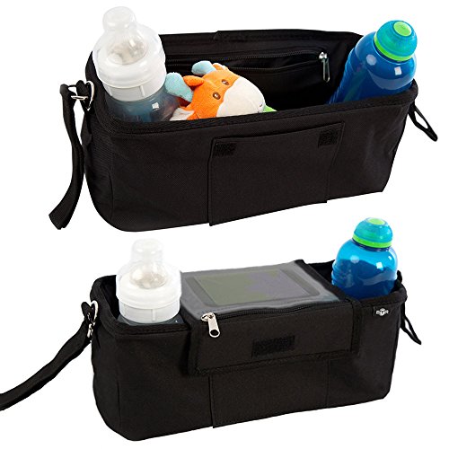 BTR Buggy und Kinderwagen Organizer, Exklusive Smartphone-Tasche und Handy Halter & wasserfester Regenschutz. PLUS 2 Kinderwagen Clips. Unverzichtbares Kinderwagen-Zubehör - 4