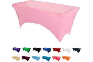 RAYNEAY 6FT Stretch Tablecloth for Craft, Pink Spandex Stretch Table Cloth, Washable and Wrinkle Resistant Market Stall Table Cover for Banquet Folding Table Event Wedding