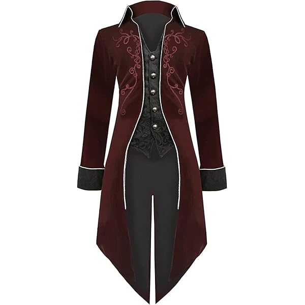 OBEEII Gothic Frack Steampunk vintage mantel voor heren, middeleeuwse gehrok, jas, Victoriaans carnavalskostuum, cosplay, carnaval, smoking kostuum, zwart, 2XL