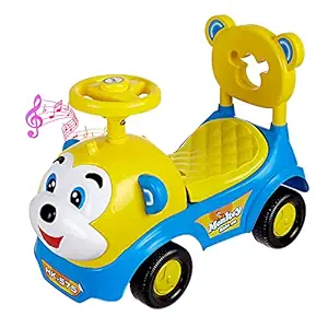 NHR Monkey Ride On Baby Push Car with Music, Extra Storage Space and Non Slippery Wheels for Upto 2 Years Kids (Weight Capacity 20 kg, Blue)