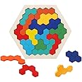 EACHHAHA Wooden Hexagon Puzzles Box Toys，montessori toys Brain Teasers Wooden Puzzle Block，Educational Puzzles Toys,Tangram Puzzles For Kids 3 4 5 6 Years Old