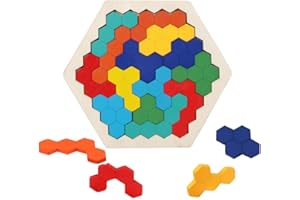 EACHHAHA Juguetes de Rompecabezas de Hexágonos de Madera, Bloques de Rompecabezas de Madera para Desafiar la Mente, Juguetes Educativos de Rompecabezas, Tangram para Niños de 4, 5, 6 y 7Años