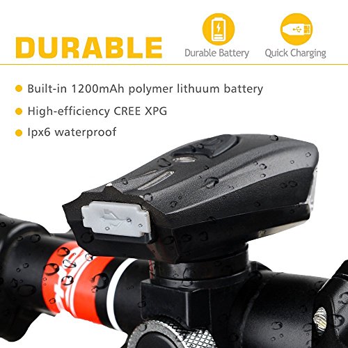 SOOJET BFR-01 CREE XPG LED Fahrradlicht Set Mit Fahrrad Rücklicht – Intelligente Design Mit Sensor und Automatische Schaltfunktion – Aluminium Fahrradlampe Per USB Wiederaufladbare – 400 Lumen LED Fahrradlicht und Taschenlampe – Multifunktion auch als Kopflampe – Fahrradbeleuchtung mit Frontlicht und Rücklicht - 4