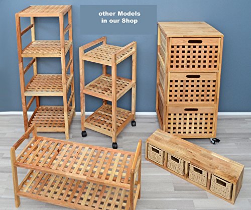 Roll Regal Standregal mit Rollen Höhe 72 cm aus Walnuss Massivholz für Bad, Wohnzimmer, Sauna, Flur, Diele, Küche, Büro und Kinderzimmer - 8
