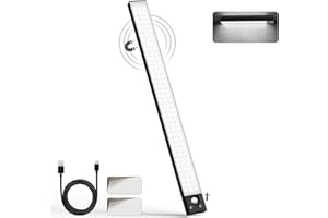 ‎LQWELL LQWELL® 84 LEDs Lampa szafkowa Bezprzewodowa lampa z czujnikiem ruchu 42,5 cm 2200 mAh Akumulatorowa ściemnialna lampa szafkowa do kuchni, Garderoby, Regału na książki, Sypialni (Czarny, 1 Sztuka)