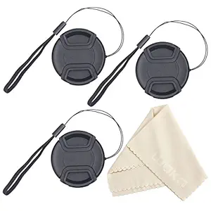 72mm Lens Cap Bundle, 3 Pcs Center Pinch Lens Cap and Cap Keeper Leash for Canon, Nikon, Sony and other DSLR Camera + Premium Microfiber Lens Cleaning Cloth