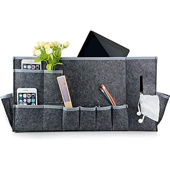 Sac De Rangement De Chevet En Feutre Gris Clair - Organisateur Suspendu Pour Lit Avec Poches Et Trous De Câble
