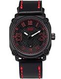 SHARK ARMY Herren Milit?r Armbanduhr Datumsanzeige Quadrat Geh?use Schwarz Lederband SAW224