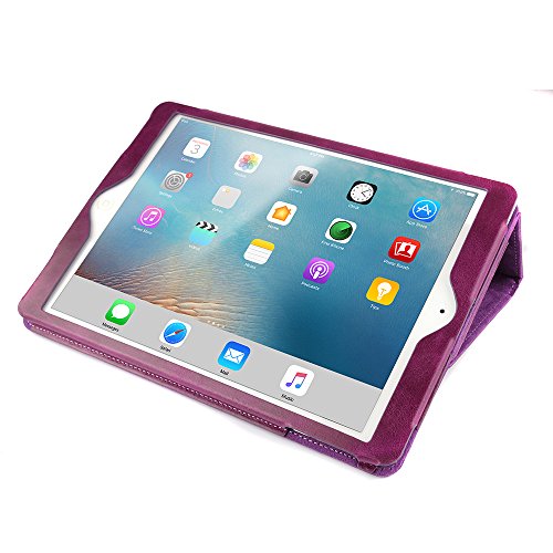 Ipad 9.7 2017 Hülle, Boriyuan Echt Leder Case Schutztasche aus echtem Leder mit Standfunktion, Auto Sleep Wake up und Fach für Kreditkarten, mit Displayschutzfolie + Stylus für das Apple Neu Ipad 9.7 Zoll – (Lila) - 8