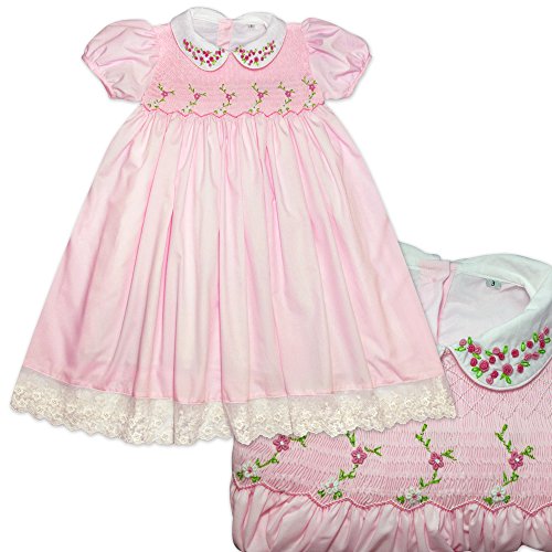 Girls Traditional Hand Smocked Hand Embroidered 2-3Years Plane Pink Dress