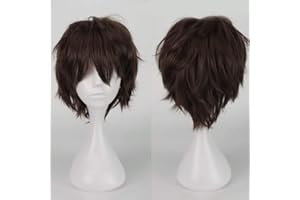 RICH CHOICES Pelucas Completas de Cosplay Corto Unisex Peluca de Fiesta de Anime de Pelo Liso de Capa Natural Para Mujeres Hombres Niños Niñas Marron Oscuro