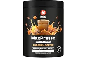MaxiNutrition MaxPresso Caramel, Protein Coffee, Whey Protein Powder, 21 g Protein per Serving, Sugar-Free & Low-Fat, Mix Warm or Cold