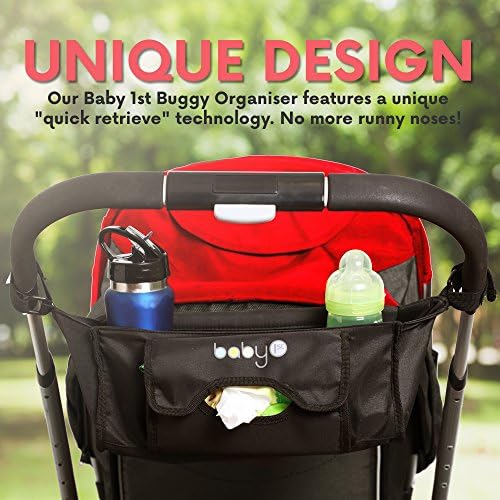 Baby Stroller Organiser Storage Bag. Fits All Pushchairs Prams Buggies with Unique Quick Retrieve Baby Wipes Window and Storage Compartments. An Essential Buggy and Pram Accessory