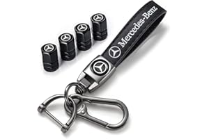 ZHAGPO Pelle Portachiavi auto e Tappini gomme auto,portachiavi in pelle e tappi valvola per Mercedes Benz CESM CLK GLK GL AB GLS GLE AMG Series, auto accessori, Nero