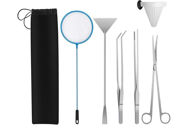 6 Pièces Outil Aquarium en Acier Inoxydable,Kits pour Aquariophile Débutant,Plante Aquatique Outils,Tweezers,Scissors,Spatula et Papier PH Tool,Aquarium Starter Set pour Aquarium Débutant