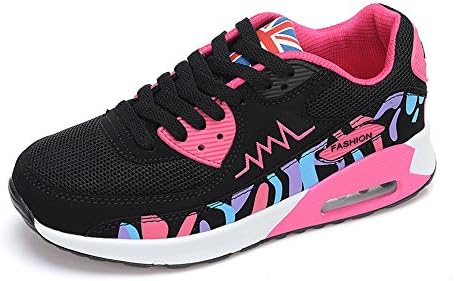 Peggie House Running Gym Fitness Shoes Womens Ladies Girls Sneakers Comfortable Air Shock Absorbing Trainers Pink&amp;Black