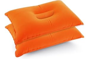 Idocolors Almohada de Viaje Inflable 2 Piezas Almohadas de Camping Hinchables Cojín de Aire para Acampada, Senderismo, Auto, Avión, Naranja 42x29 cm