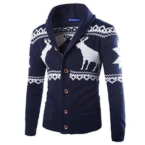 Preisvergleich Produktbild Jacke Mantel Herren Winter Weihnachten Pullover Cardigan Strickwaren Mantel Sweatshirt By Dragon (Marine, L2)