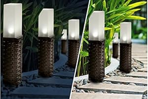 GROUNDLEVEL.CO.UK Wireless Rattan Effect Led Solar Post Lights, Extra Large 4 Piece Pack by Groundlevel