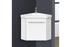 SKY BATHROOM 400mm Small Corner Vanity Unit with Sink Matt White for Cloakroom Bathroom Wall-mounted