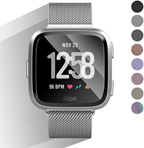 Mliya Strap for Fitbit Versa Straps Milanese Stainless Steel Loop Metal Replacement Accessories Bracelet Strap with Unique Magnet Lock Large Small Silver Black Gold Rose Gold